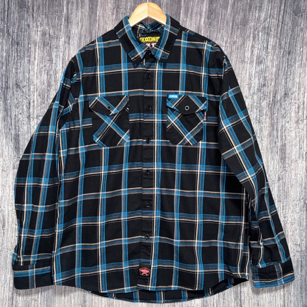 Dixxon The TIG Flame Resistant Flannel Black Blue Plaid Men Size XL